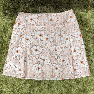 Vintage Sevier Skirt - Orange & White Embroidered Floral Mini Skirt - Size L​